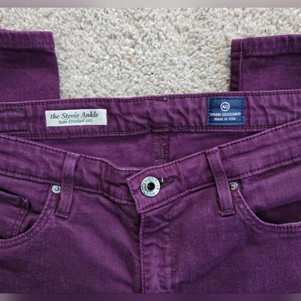 AG Adriano Goldschmied Anthropologie Stevie Ankle Slim Straight Purple Denim 29